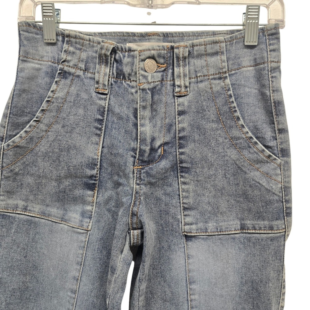 Madden Girl Womens 3 High Rise Flare Jeans Medium Wash Patch Pocket Denim PF251M